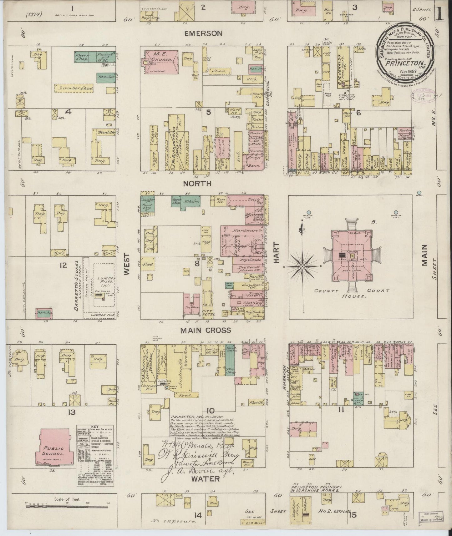 Sanborn Fire Insurance Map from Princeton, Gibson County, Indiana (1887), Sheet #0001 - Complete Map Set gallery image, historic Sanborn map, vintage wall art, Indiana Indiana