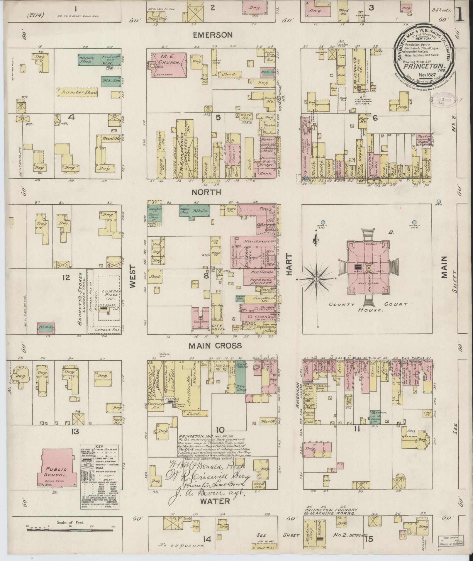 Sanborn Fire Insurance Map from Princeton, Gibson County, Indiana (1887), Sheet #0001 - Complete Map Set gallery image, historic Sanborn map, vintage wall art, Indiana Indiana