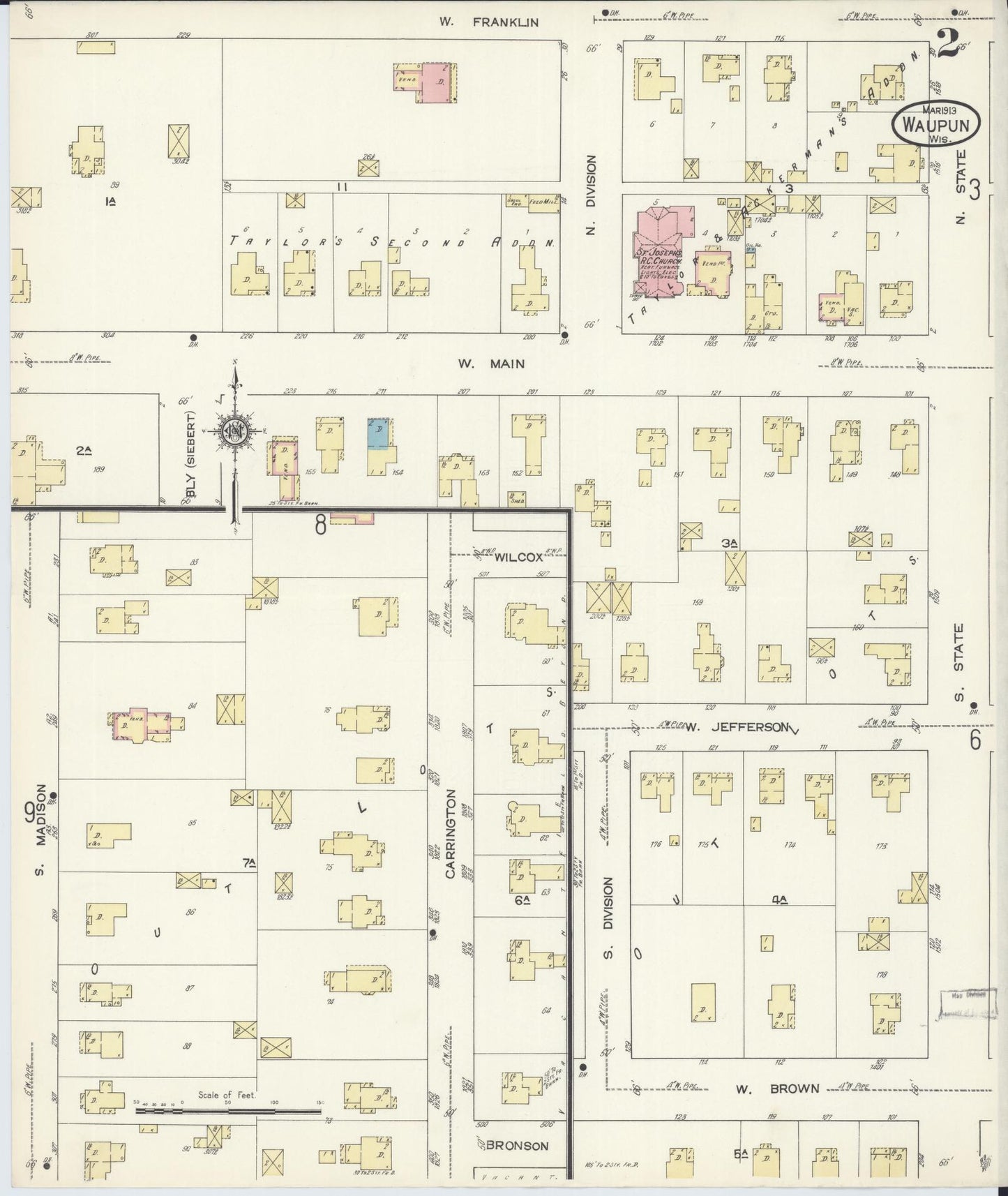 Sanborn Fire Insurance Map from Waupun, Dodge and Fond du Lac Counties, Wisconsin (1913), Sheet #0002 - Historic Sanborn Fire Insurance Map Print, vintage old map wall art, antique decor, genealogy gift, Wisconsin Wisconsin map