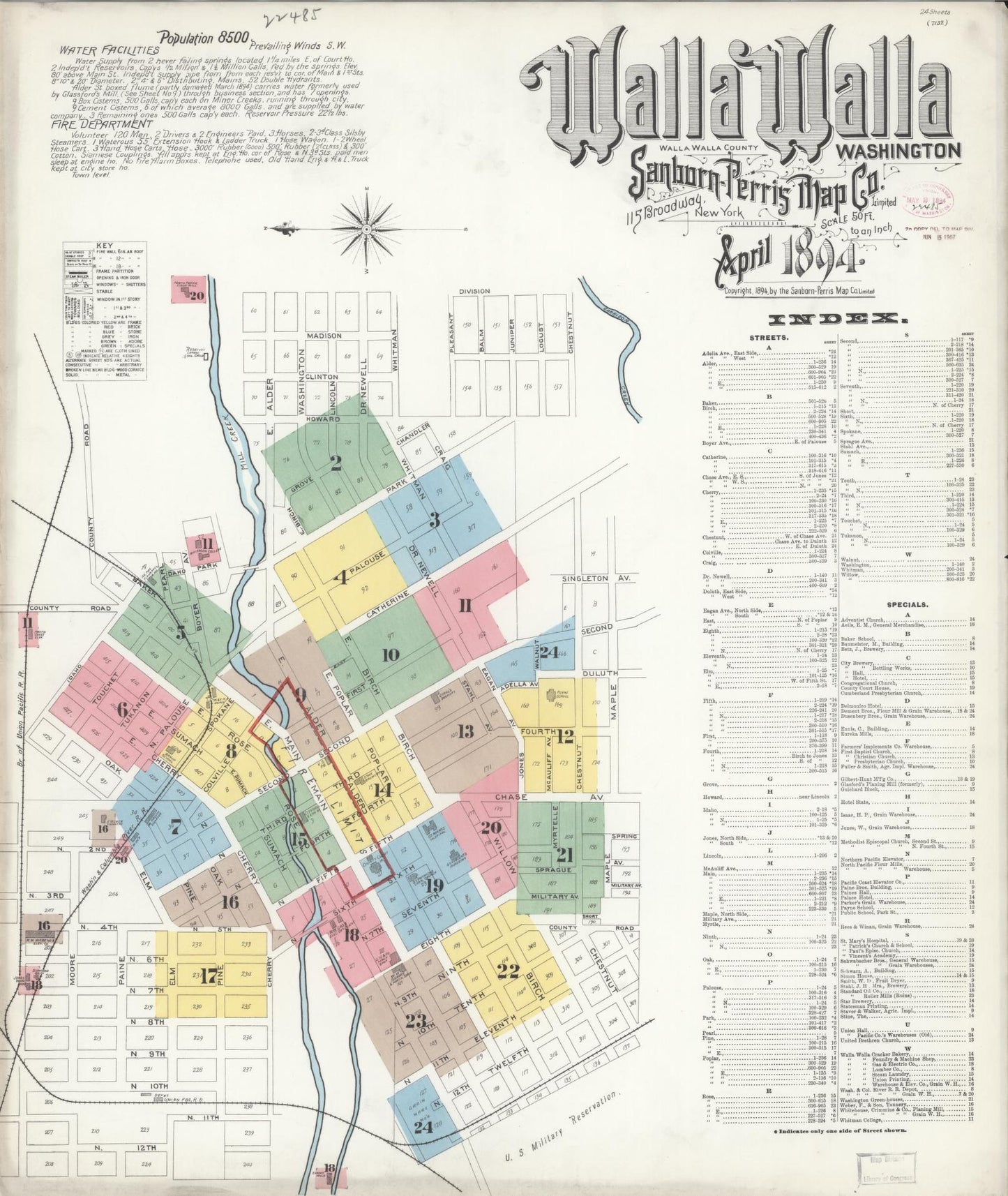 Sanborn Fire Insurance Map from Walla Walla, Walla Walla County, Washington (1894), Sheet #0001 - Complete Map Set gallery image, historic Sanborn map, vintage wall art, Washington Washington