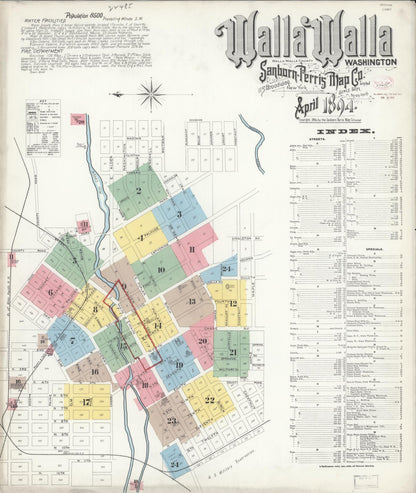 Sanborn Fire Insurance Map from Walla Walla, Walla Walla County, Washington (1894), Sheet #0001 - Complete Map Set gallery image, historic Sanborn map, vintage wall art, Washington Washington