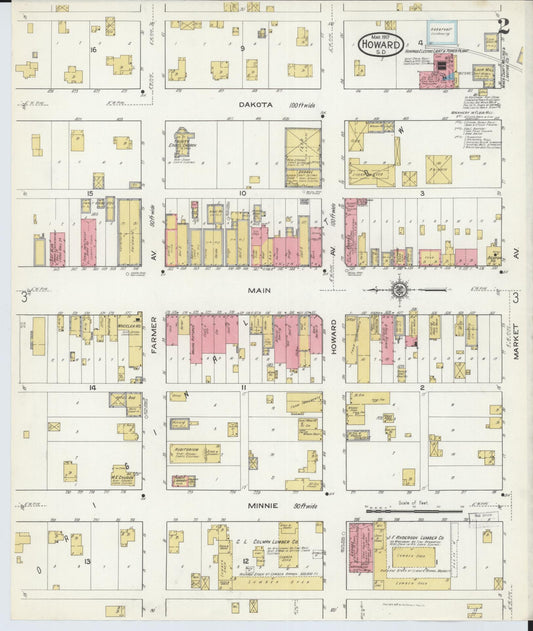 Sanborn Fire Insurance Map from Howard, Miner County, South Dakota (1917), Sheet #0002 - Historic Sanborn Fire Insurance Map Print, vintage old map wall art, antique decor, genealogy gift, South Dakota South Dakota map