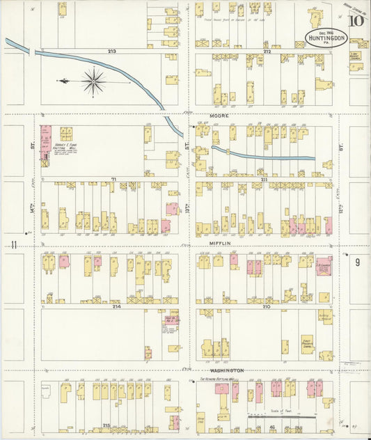 Sanborn Fire Insurance Map from Huntingdon, Huntingdon County, Pennsylvania (1906), Sheet #0010 - Historic Sanborn Fire Insurance Map Print, vintage old map wall art, antique decor, genealogy gift, Pennsylvania Pennsylvania map
