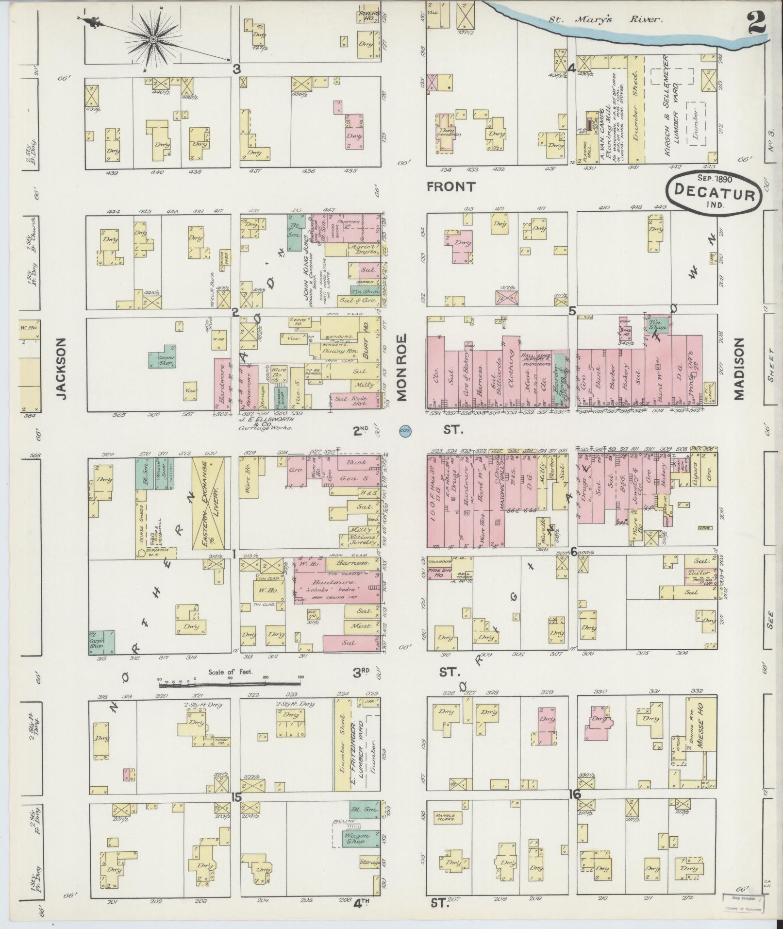 Sanborn Fire Insurance Map from Decatur, Adams County, Indiana (1890), Sheet #0002 - Complete Map Set gallery image, historic Sanborn map, vintage wall art, Indiana Indiana