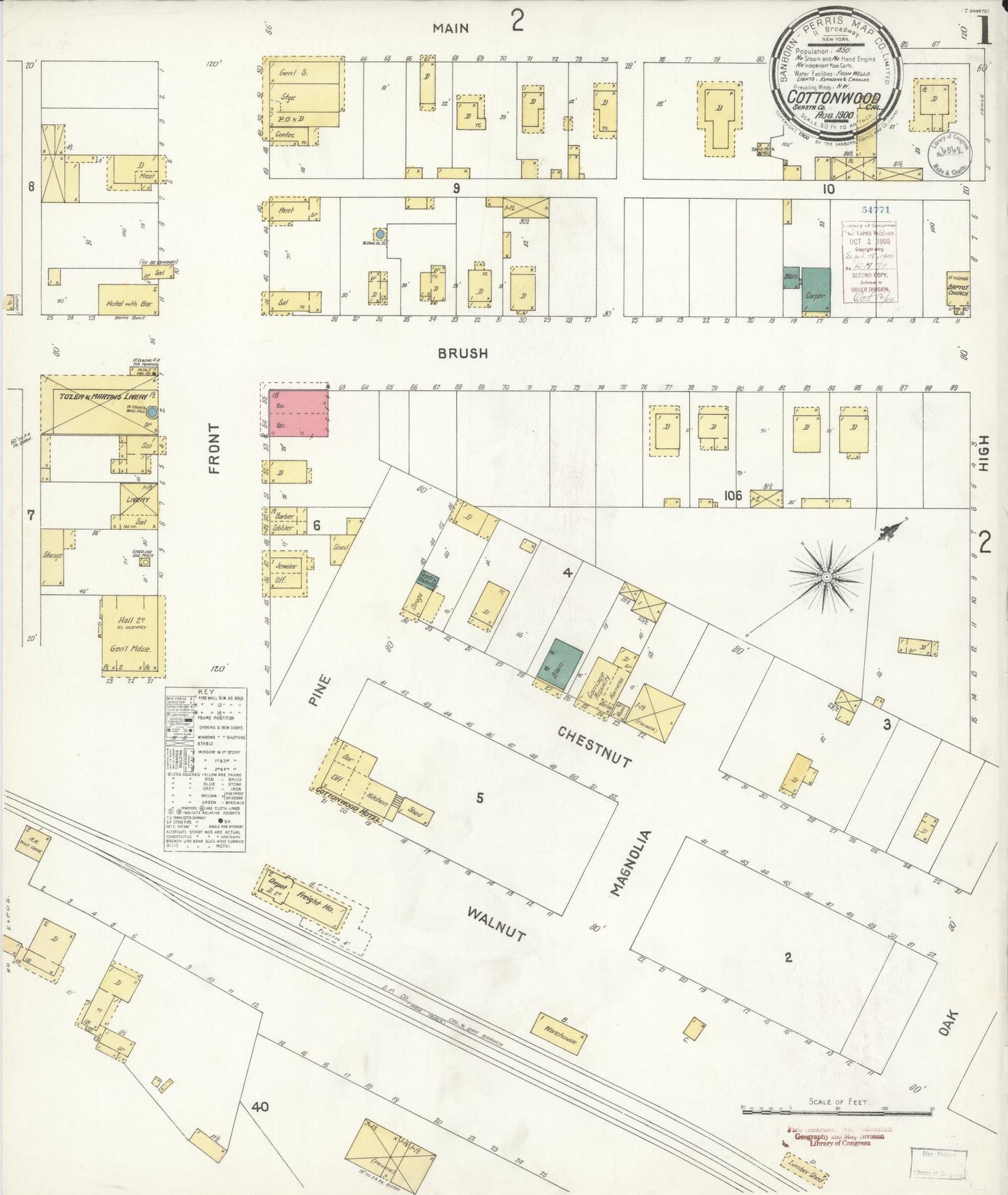 Sanborn Fire Insurance Map from Cottonwood, Shasta County, California (1900), Sheet #0001 - Historic Sanborn Fire Insurance Map Print, vintage old map wall art, antique decor, genealogy gift, California California map