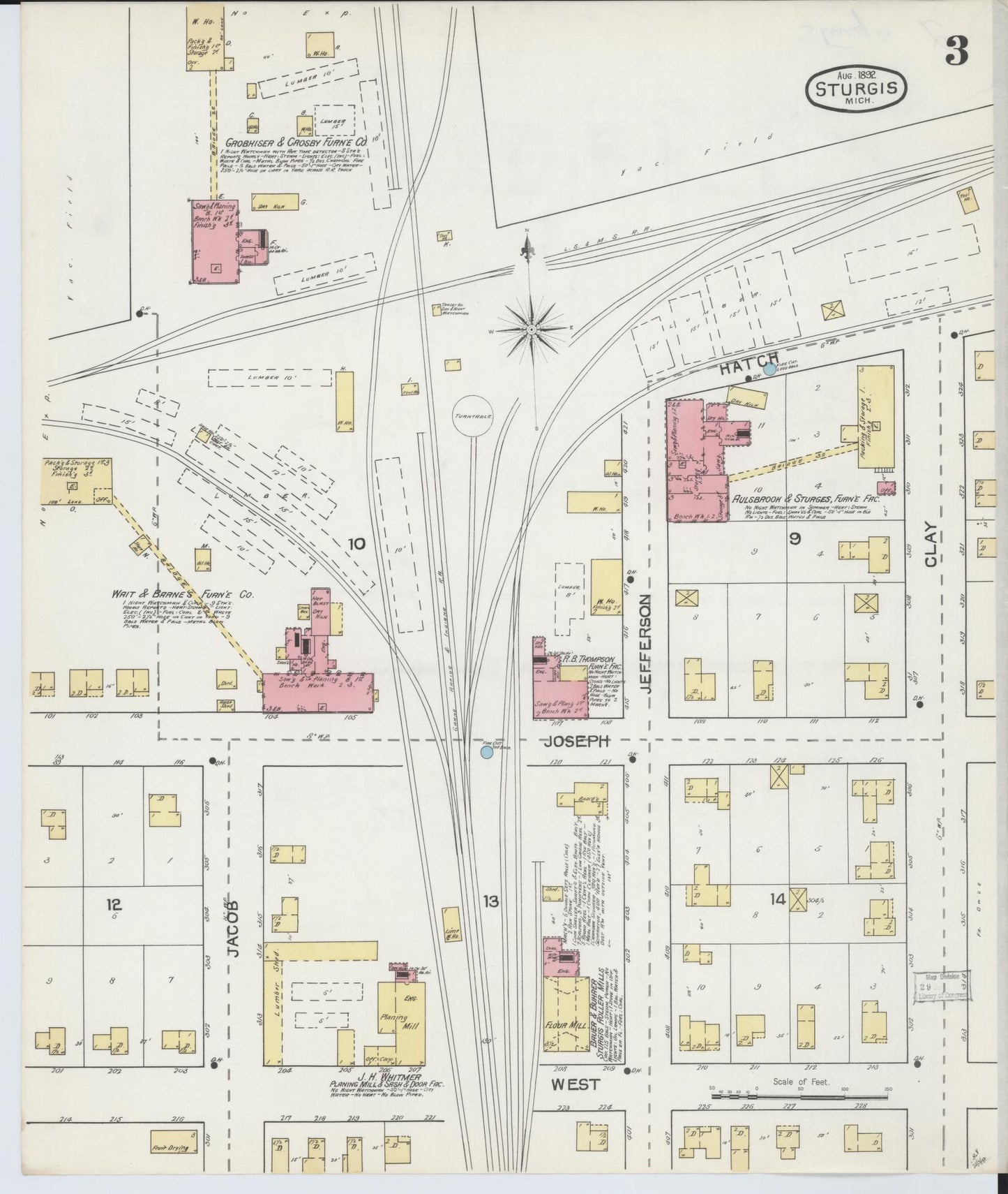 Sanborn Fire Insurance Map from Sturgis, Saint Joseph County, Michigan (1892), Sheet #0003 - Complete Map Set gallery image, historic Sanborn map, vintage wall art, Michigan Michigan