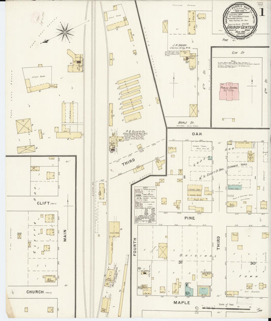 Sanborn Fire Insurance Map from Grundy Center, Grundy County, Iowa (1894), Sheet #0001 - Historic Sanborn Fire Insurance Map Print, vintage old map wall art