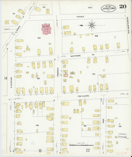 Sanborn Fire Insurance Map from Johnstown, Fulton County, New York (1907), Sheet #0020 - Historic Sanborn Fire Insurance Map Print, vintage old map wall art, antique decor, genealogy gift, New York New York map