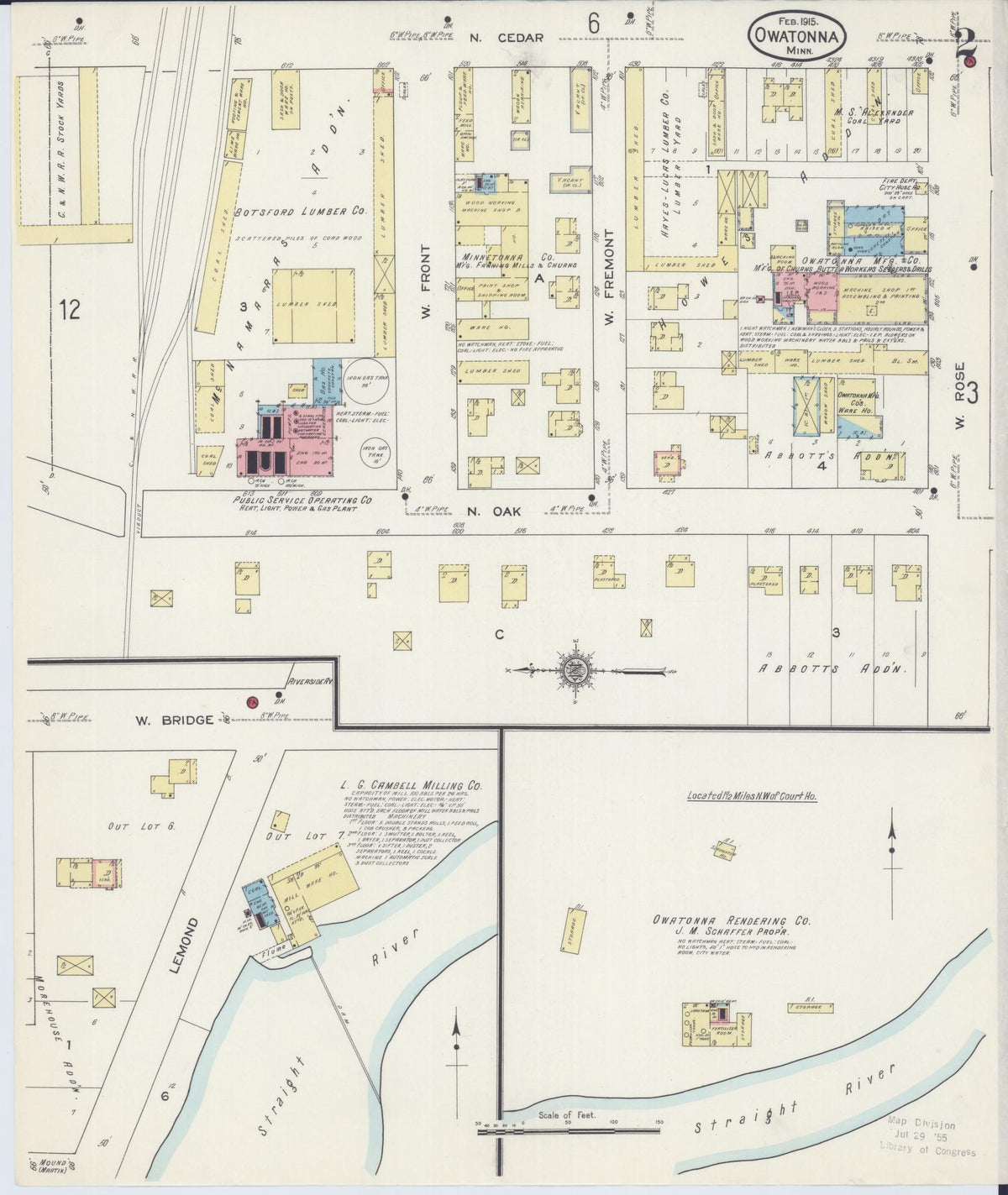 Sanborn Fire Insurance Map from Owatonna, Steele County, Minnesota (1915), Sheet #0002 - Historic Sanborn Fire Insurance Map Print, vintage old map wall art, antique decor, genealogy gift, Minnesota Minnesota map