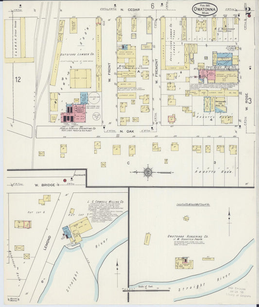 Sanborn Fire Insurance Map from Owatonna, Steele County, Minnesota (1915), Sheet #0002 - Historic Sanborn Fire Insurance Map Print, vintage old map wall art, antique decor, genealogy gift, Minnesota Minnesota map