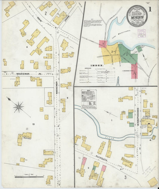 Sanborn Fire Insurance Map from Meredith, Belknap County, New Hampshire (1904), Sheet #0001 - Complete Map Set gallery image, historic Sanborn map, vintage wall art, New Hampshire New Hampshire