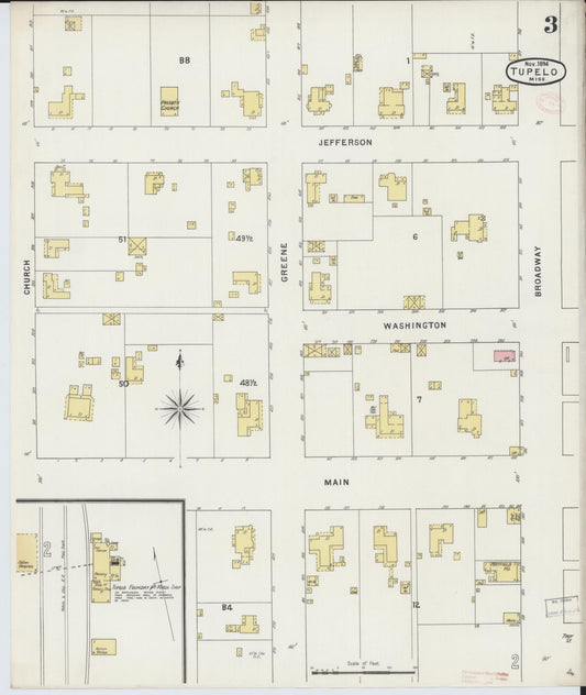 Sanborn Fire Insurance Map from Tupelo, Lee County, Mississippi (1894), Sheet #0003 - Historic Sanborn Fire Insurance Map Print, vintage old map wall art, antique decor, genealogy gift, Mississippi Mississippi map