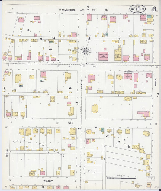 Sanborn Fire Insurance Map from Waterloo, Monroe County, Illinois (1906), Sheet #0006 - Historic Sanborn Fire Insurance Map Print, vintage old map wall art, antique decor, genealogy gift, Illinois Illinois map