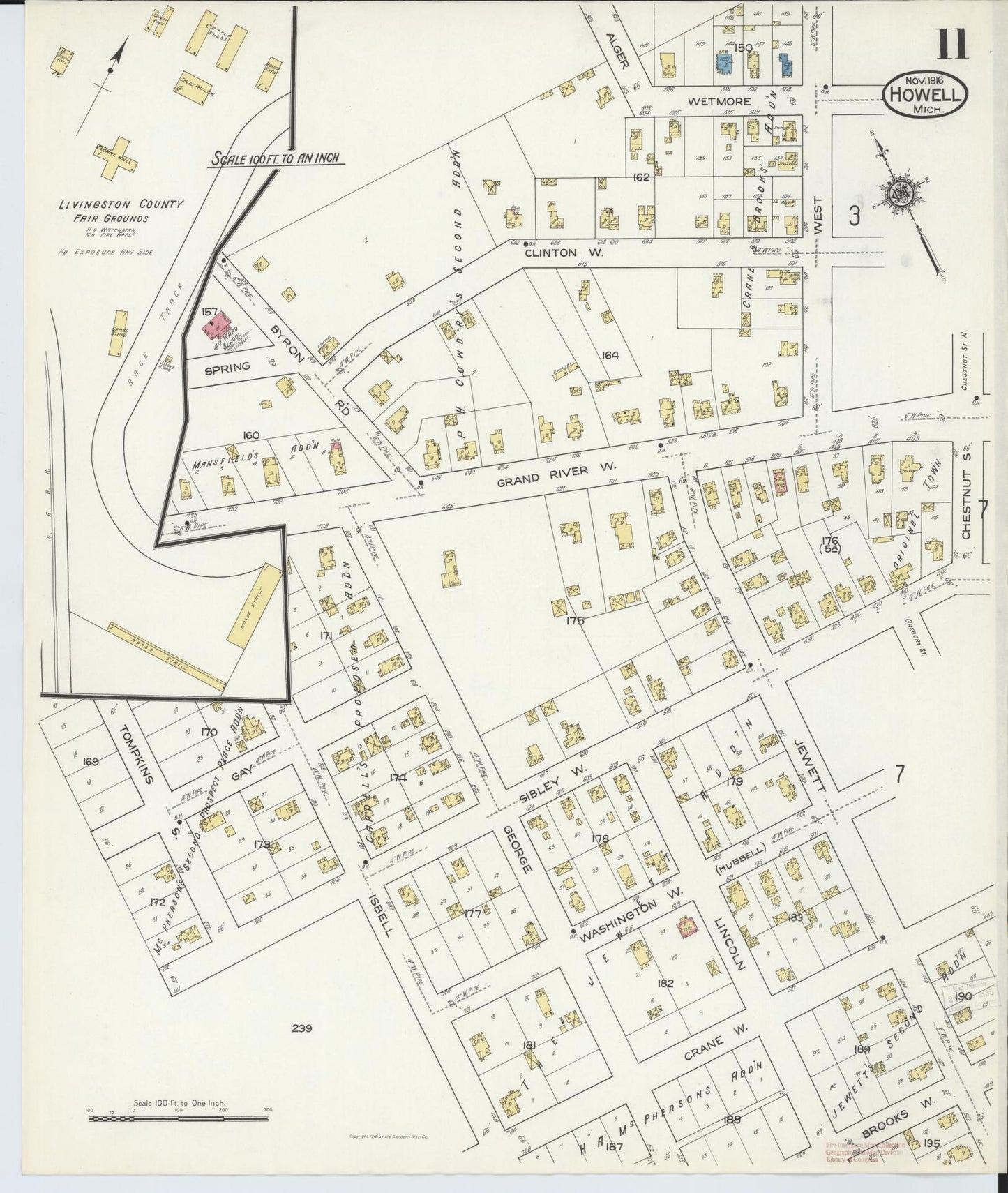 Sanborn Fire Insurance Map from Howell, Livingston County, Michigan (1916), Sheet #0011 - Complete Map Set gallery image, historic Sanborn map, vintage wall art, Michigan Michigan