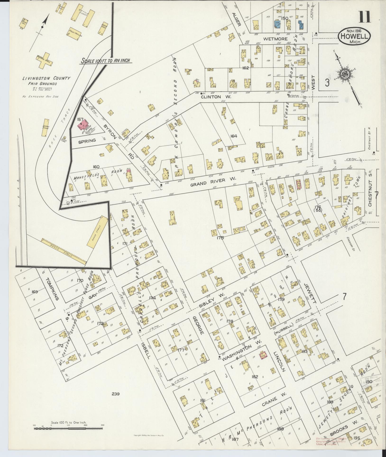 Sanborn Fire Insurance Map from Howell, Livingston County, Michigan (1916), Sheet #0011 - Complete Map Set gallery image, historic Sanborn map, vintage wall art, Michigan Michigan