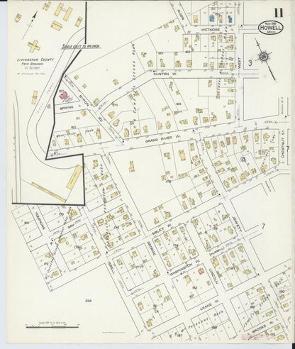 Sanborn Fire Insurance Map from Howell, Livingston County, Michigan (1916), Sheet #0011 - Complete Map Set gallery image, historic Sanborn map, vintage wall art, Michigan Michigan