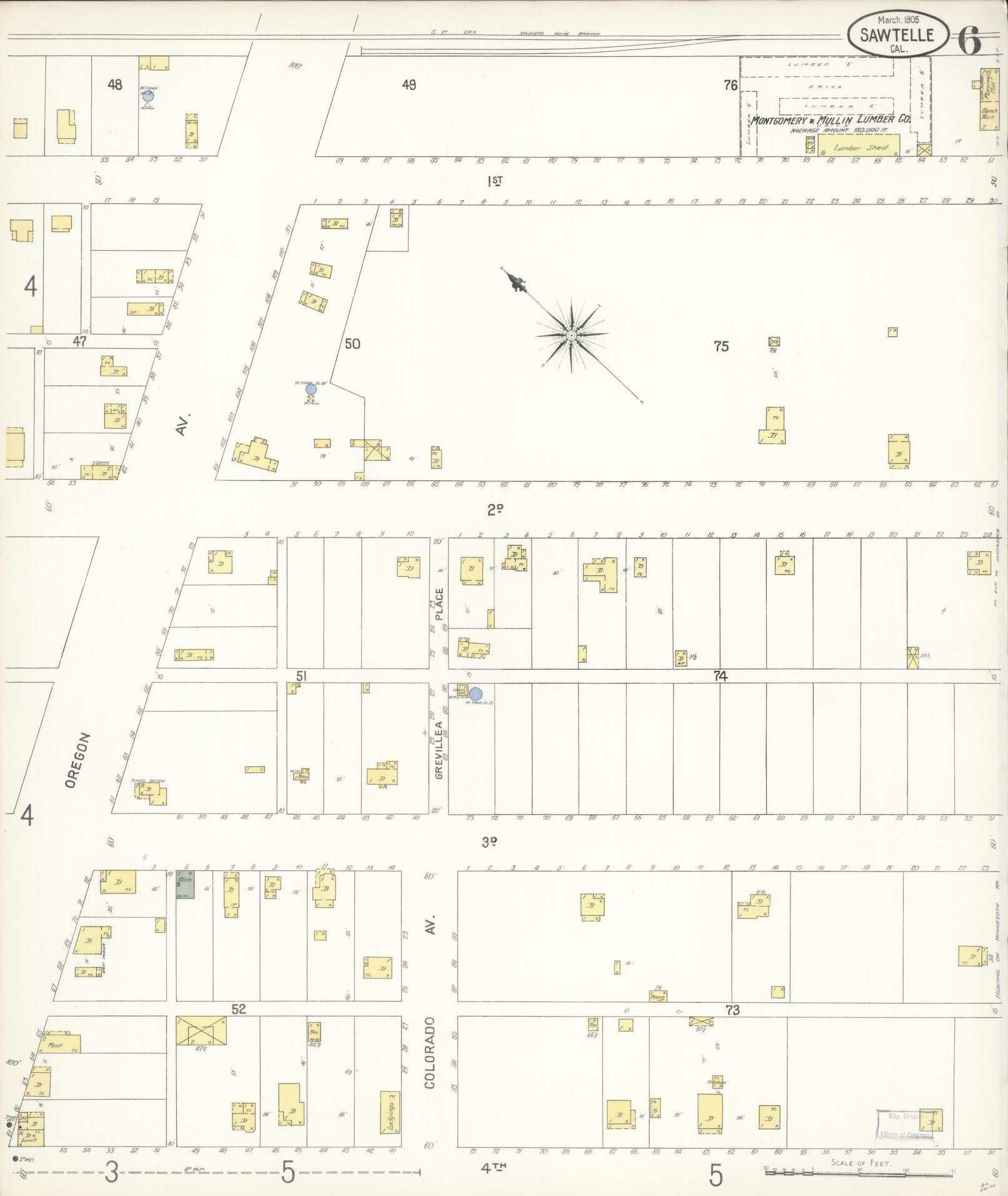 Sanborn Fire Insurance Map from Sawtelle, Los Angeles County, California (1905), Sheet #0006 - Complete Map Set gallery image, historic Sanborn map, vintage wall art, California California