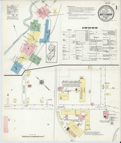Sanborn Fire Insurance Map from Matawan, Monmouth County, New Jersey (1914), Sheet #0001 - Historic Sanborn Fire Insurance Map Print, vintage old map wall art, antique decor, genealogy gift, New Jersey New Jersey map
