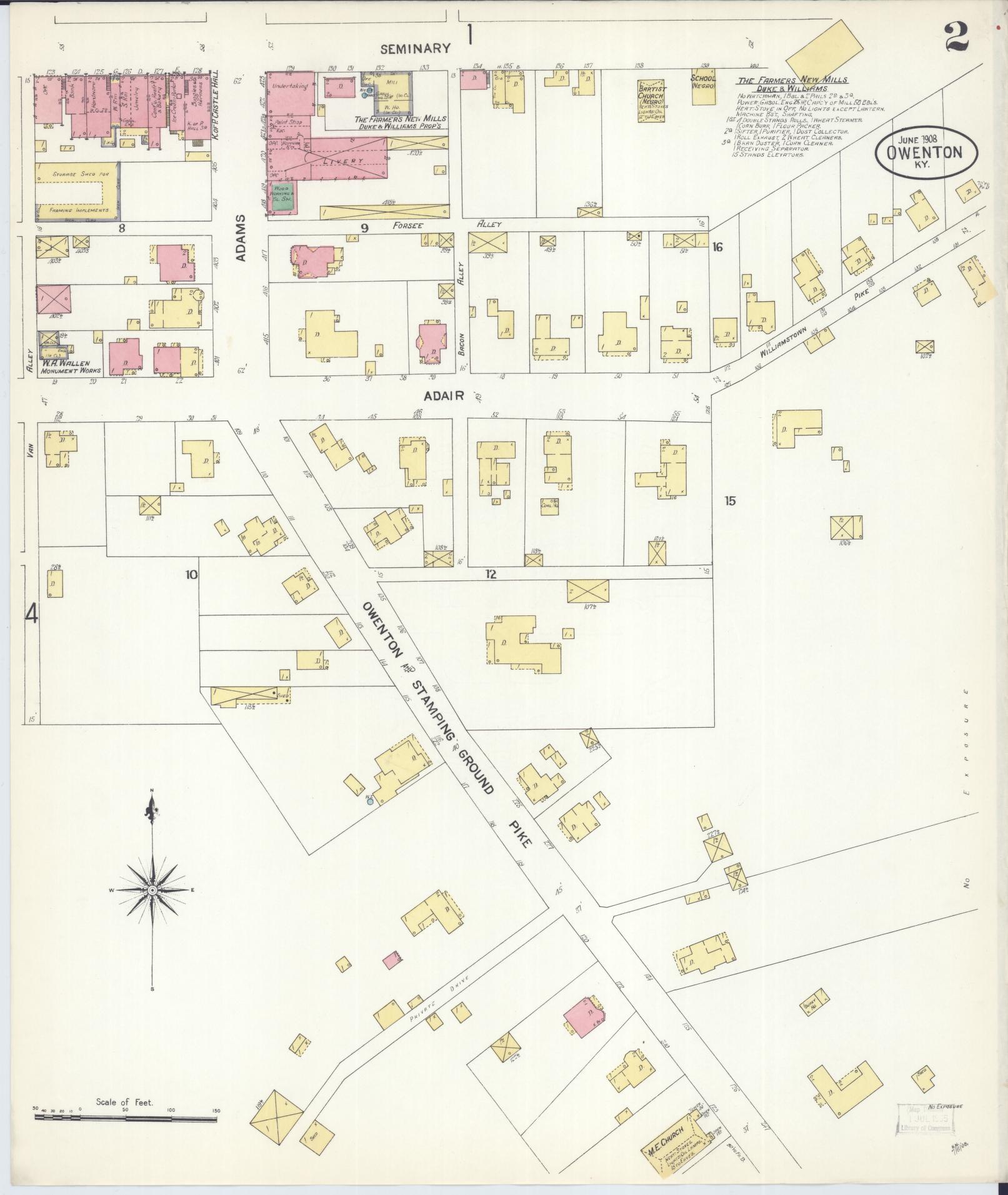 Sanborn Fire Insurance Map from Owenton, Owen County, Kentucky (1908), Sheet #0002 - Historic Sanborn Fire Insurance Map Print, vintage old map wall art, antique decor, genealogy gift, Kentucky Kentucky map