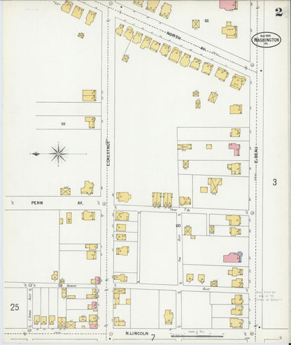 Sanborn Fire Insurance Map from Washington, Washington County, Pennsylvania (1900), Sheet #0002 - Historic Sanborn Fire Insurance Map Print, vintage old map wall art, antique decor, genealogy gift, Pennsylvania Pennsylvania map