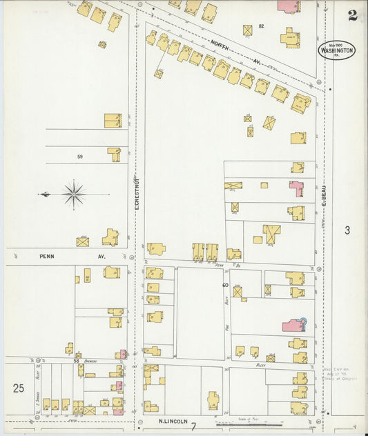 Sanborn Fire Insurance Map from Washington, Washington County, Pennsylvania (1900), Sheet #0002 - Historic Sanborn Fire Insurance Map Print, vintage old map wall art, antique decor, genealogy gift, Pennsylvania Pennsylvania map