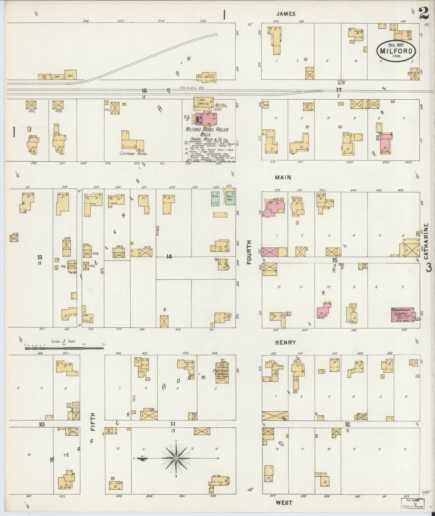 Sanborn Fire Insurance Map from Milford, Kosciusko County, Indiana (1897), Sheet #0002 - Complete Map Set gallery image, historic Sanborn map, vintage wall art, Indiana Indiana