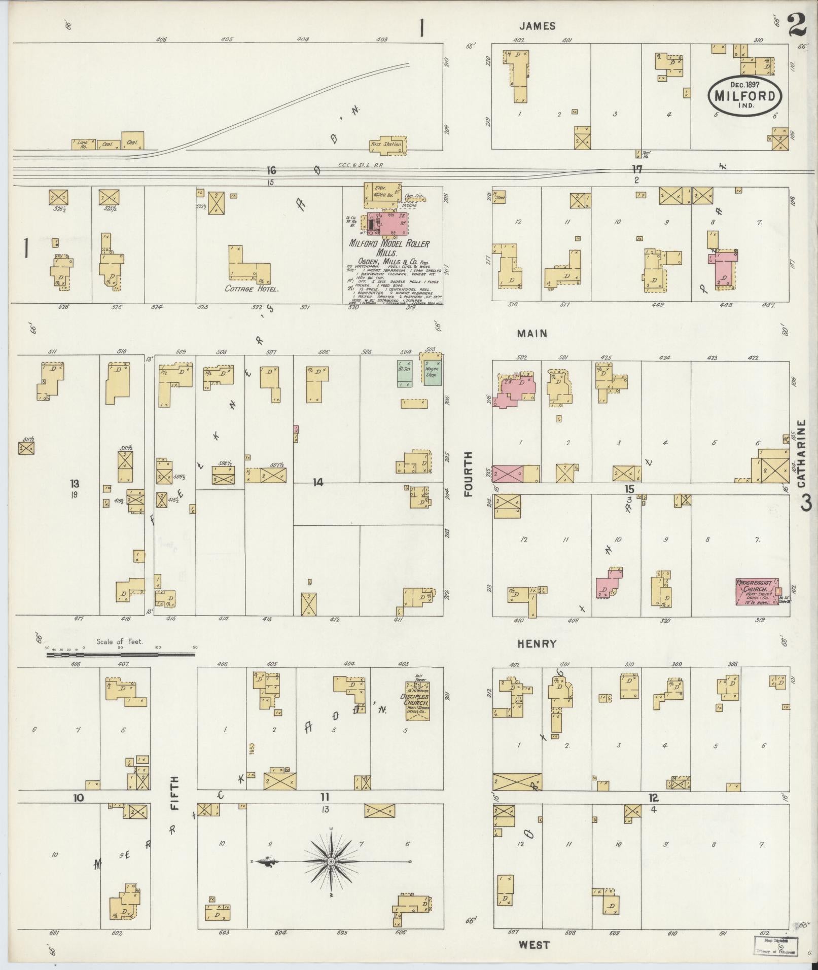 Sanborn Fire Insurance Map from Milford, Kosciusko County, Indiana (1897), Sheet #0002 - Complete Map Set gallery image, historic Sanborn map, vintage wall art, Indiana Indiana