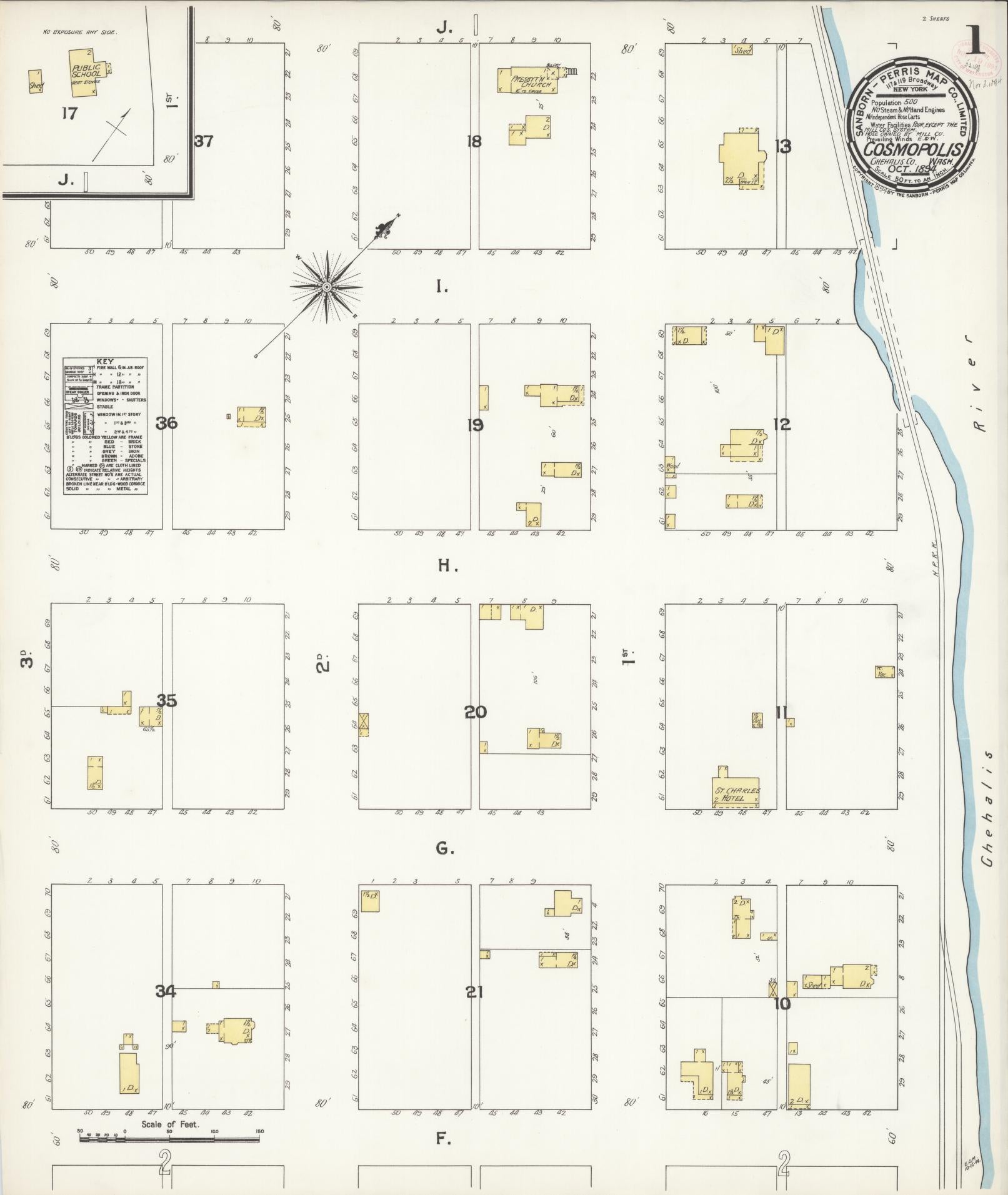 Sanborn Fire Insurance Map from Cosmopolis, Grays Harbor County, Washington (1894), Sheet #0001 - Complete Map Set gallery image, historic Sanborn map, vintage wall art, Washington Washington