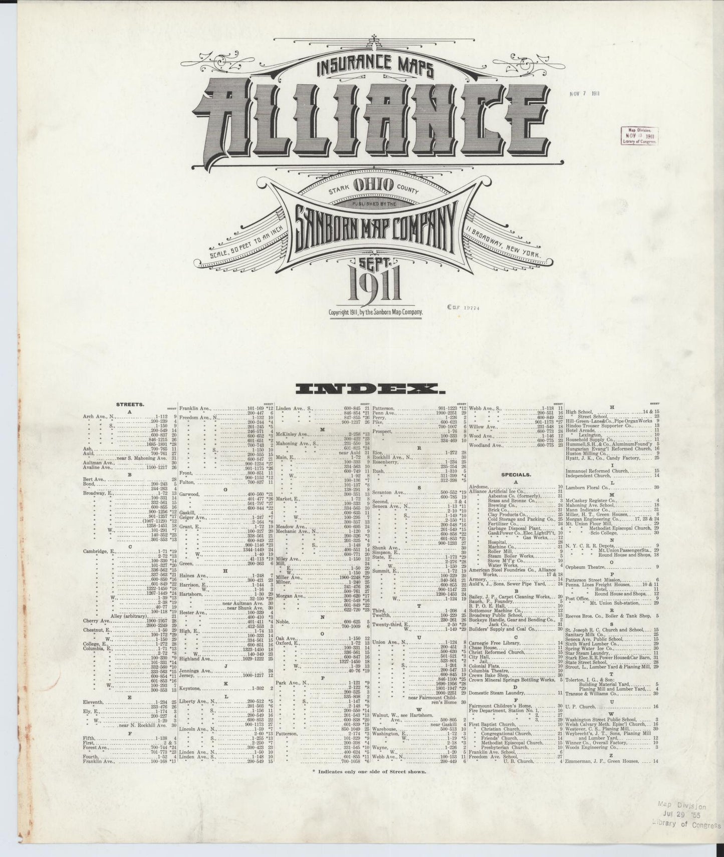 Sanborn Fire Insurance Map from Alliance, Stark County, Ohio. (1911) – Historic Sanborn Fire Insurance Map Print