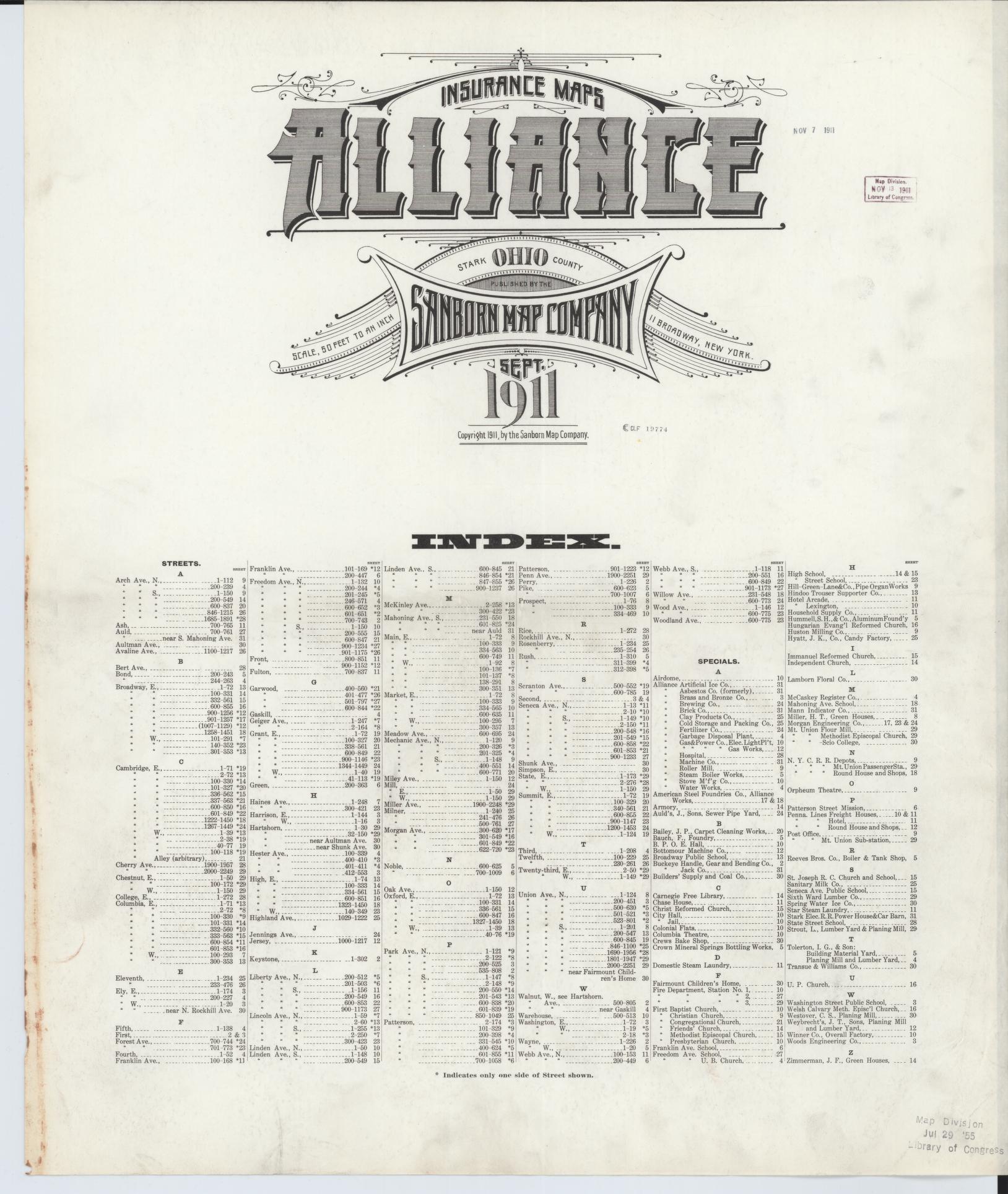 Sanborn Fire Insurance Map from Alliance, Stark County, Ohio. (1911) – Historic Sanborn Fire Insurance Map Print