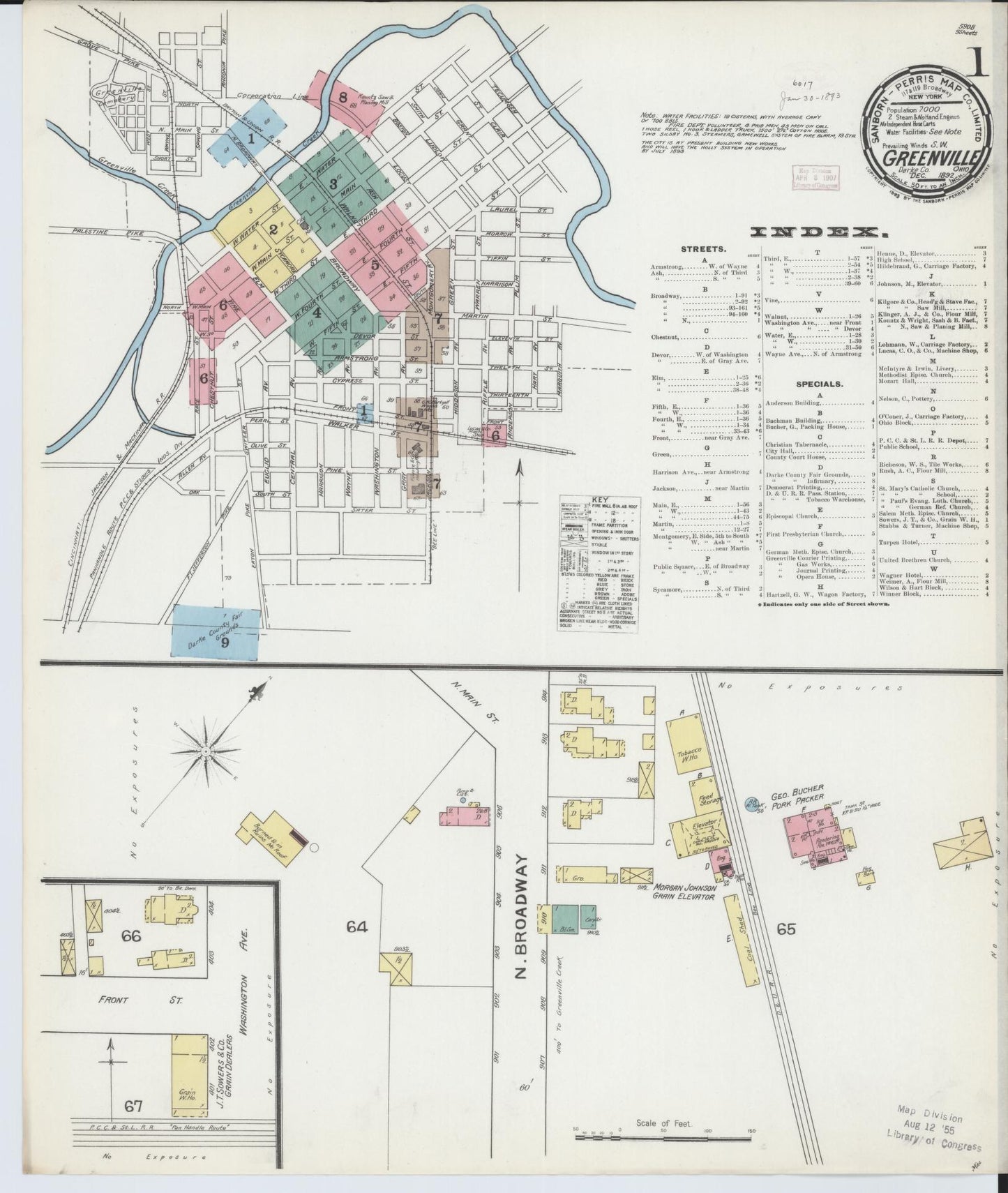 Sanborn Fire Insurance Map from Greenville, Darke County, Ohio (1892), Sheet #0001 - Historic Sanborn Fire Insurance Map Print, vintage old map wall art, antique decor, genealogy gift, Ohio Ohio map