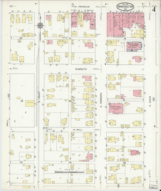 Sanborn Fire Insurance Map from Winchester, Randolph County, Indiana (1914), Sheet #0004 - Historic Sanborn Fire Insurance Map Print, vintage old map wall art, antique decor, genealogy gift, Indiana Indiana map