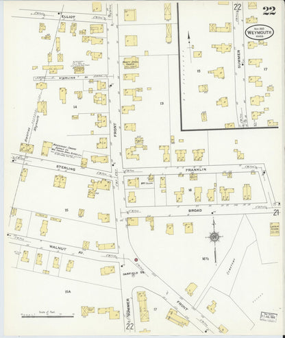 Sanborn Fire Insurance Map from Weymouth, Norfolk County, Massachusetts (1910), Sheet #0022 - Historic Sanborn Fire Insurance Map Print, vintage old map wall art, antique decor, genealogy gift, Massachusetts Massachusetts map