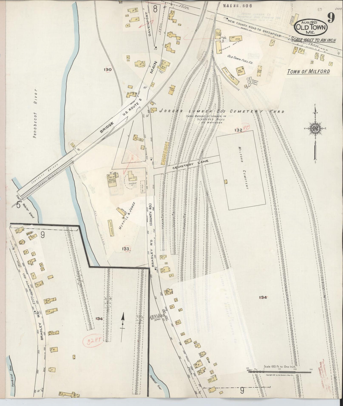 Sanborn Fire Insurance Map from Old Town, Penobscot County, Maine (1948), Sheet #0009 - Complete Map Set gallery image, historic Sanborn map, vintage wall art, Maine Maine