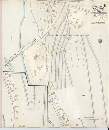 Sanborn Fire Insurance Map from Old Town, Penobscot County, Maine (1948), Sheet #0009 - Complete Map Set gallery image, historic Sanborn map, vintage wall art, Maine Maine