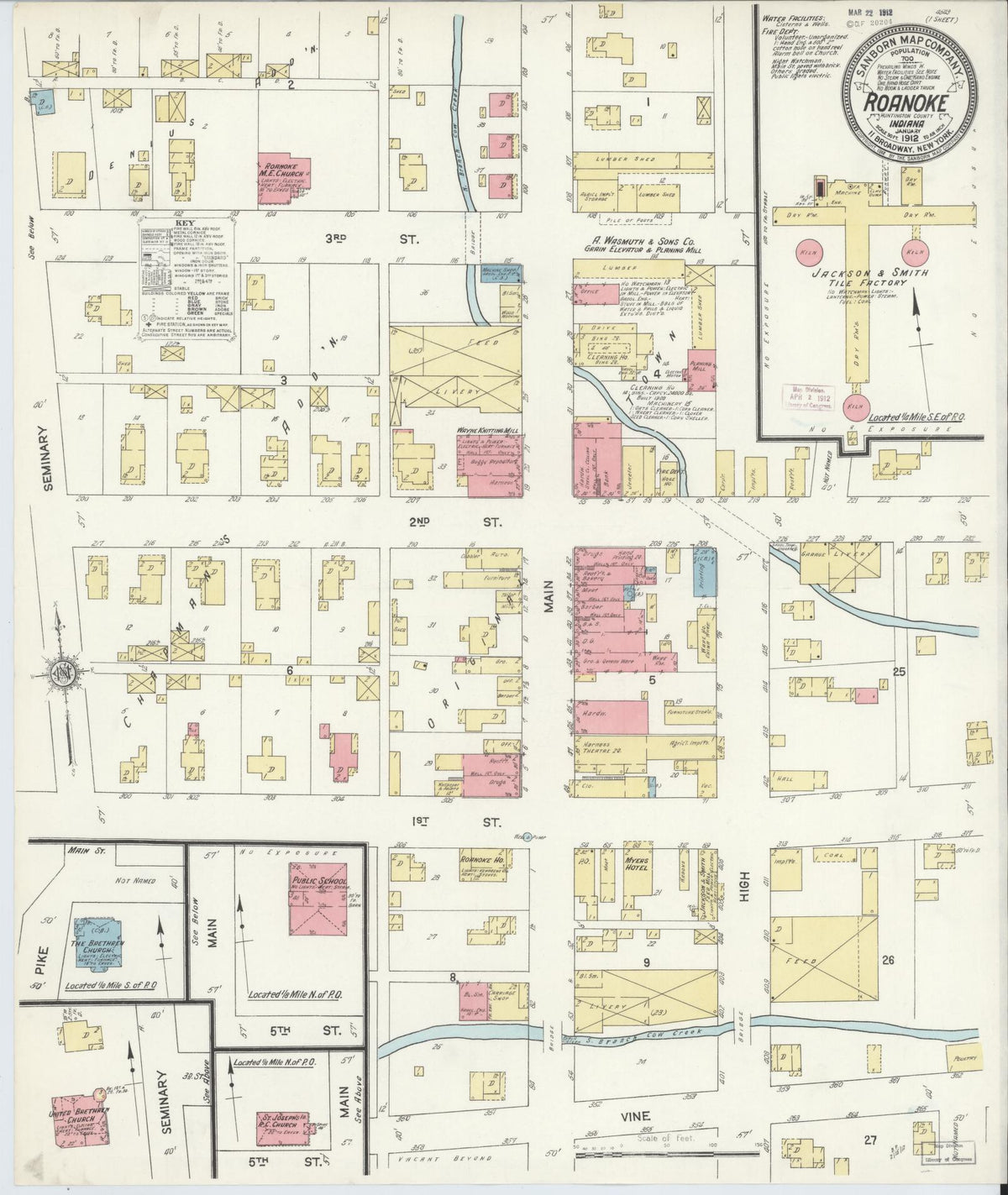 Sanborn Fire Insurance Map from Roanoke, Huntington County, Indiana (1912), Sheet #0001 - Historic Sanborn Fire Insurance Map Print, vintage old map wall art, antique decor, genealogy gift, Indiana Indiana map
