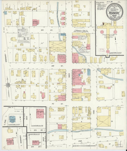 Sanborn Fire Insurance Map from Roanoke, Huntington County, Indiana (1912), Sheet #0001 - Historic Sanborn Fire Insurance Map Print, vintage old map wall art, antique decor, genealogy gift, Indiana Indiana map