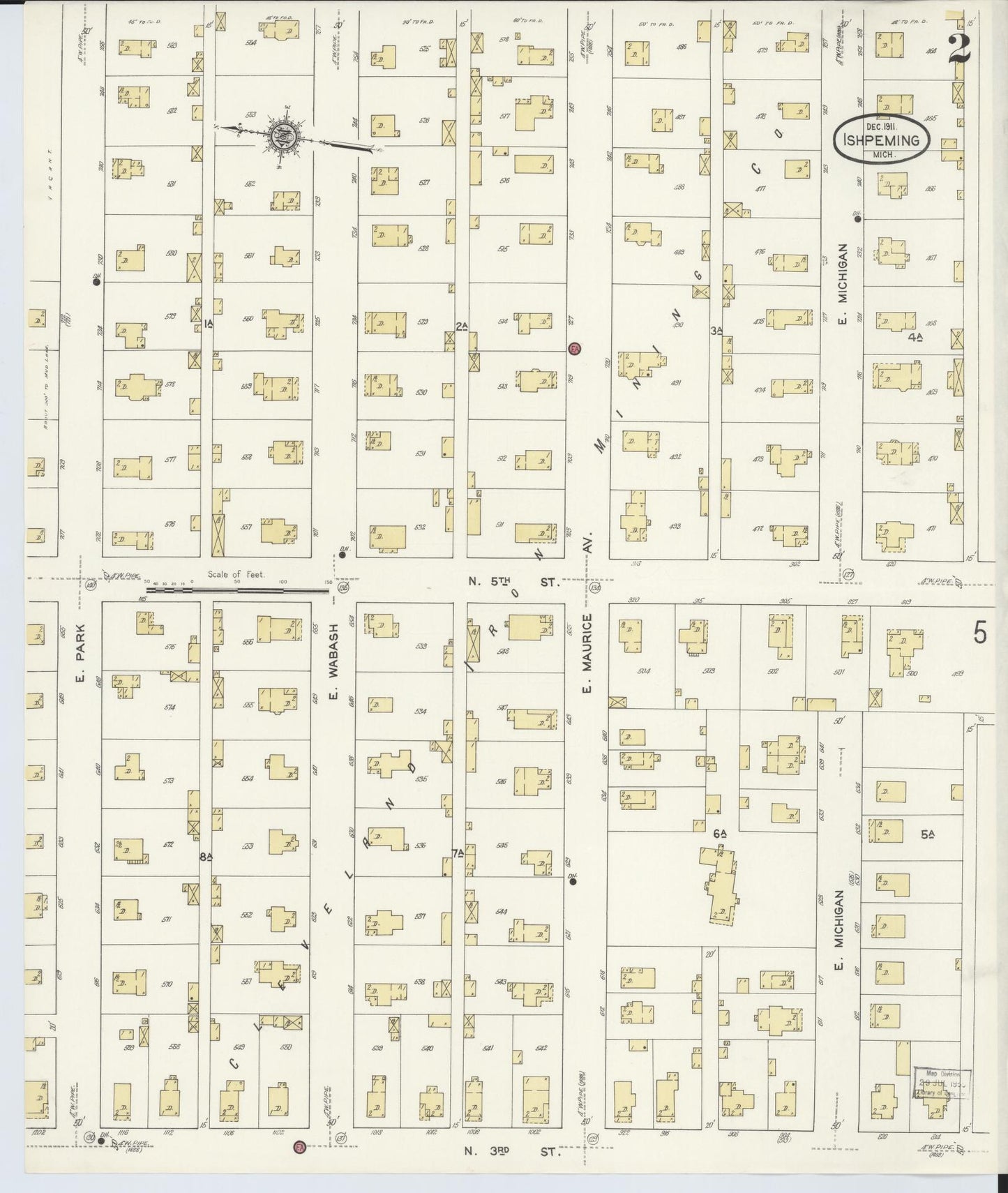 Sanborn Fire Insurance Map from Ishpeming, Marquette County, Michigan (1911), Sheet #0002 - Complete Map Set gallery image, historic Sanborn map, vintage wall art, Michigan Michigan
