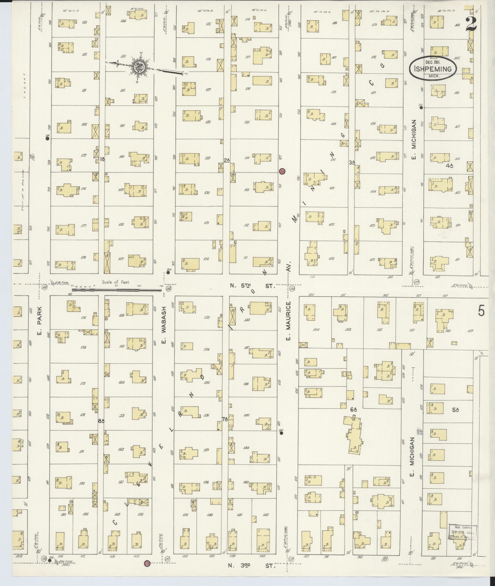 Sanborn Fire Insurance Map from Ishpeming, Marquette County, Michigan (1911), Sheet #0002 - Complete Map Set gallery image, historic Sanborn map, vintage wall art, Michigan Michigan