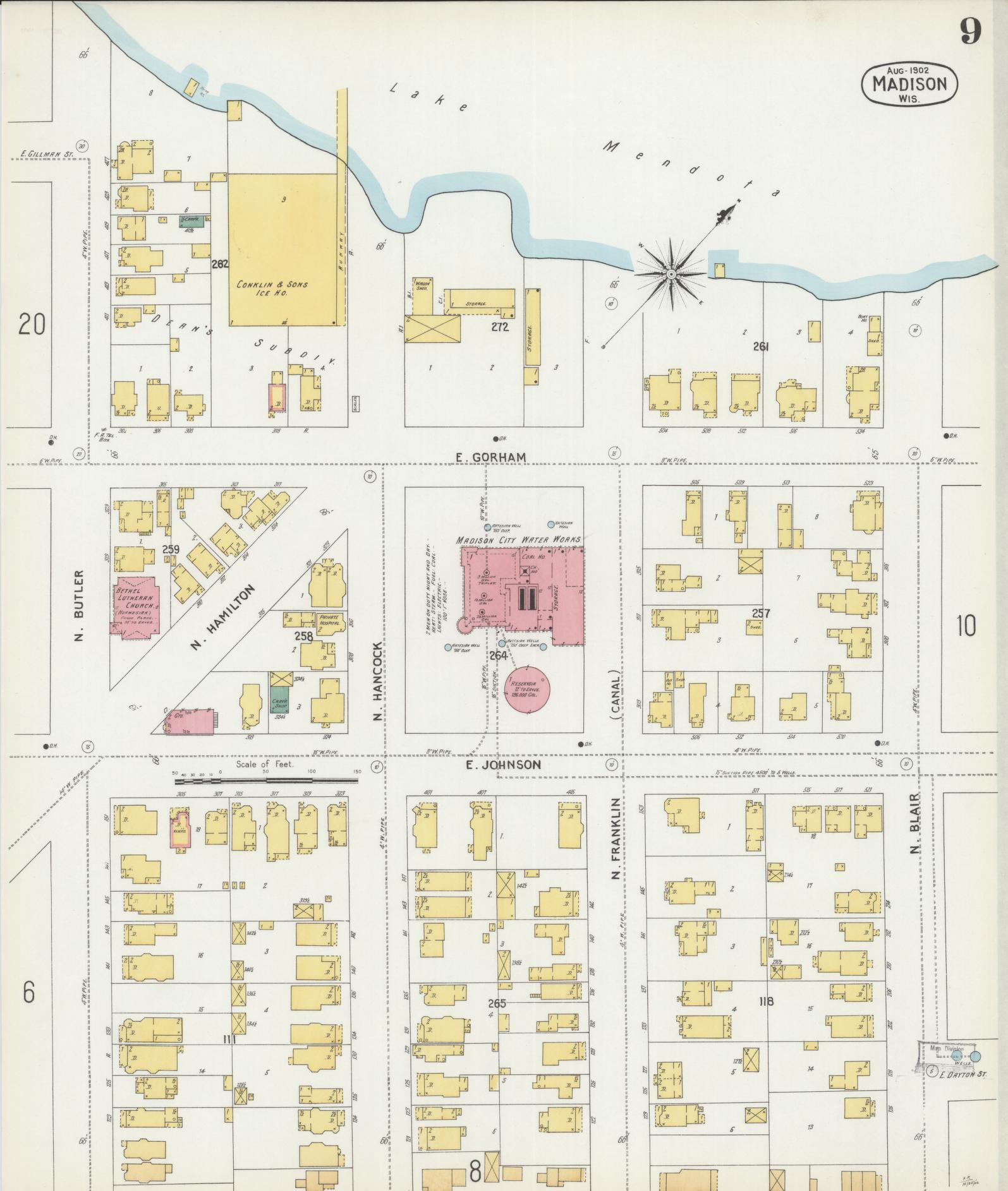 Sanborn Fire Insurance Map from Madison, Dane County, Wisconsin (1902), Sheet #0009 - Historic Sanborn Fire Insurance Map Print, vintage old map wall art, antique decor, genealogy gift, Wisconsin Wisconsin map