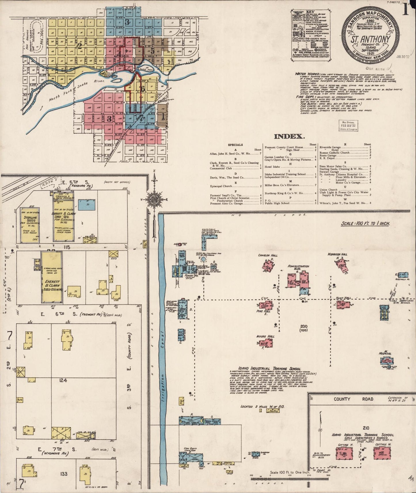 Sanborn Fire Insurance Map from Saint Anthony, Fremont County, Idaho (1921), Sheet #0001 - Historic Sanborn Fire Insurance Map Print, vintage old map wall art, antique decor, genealogy gift, Idaho Idaho map