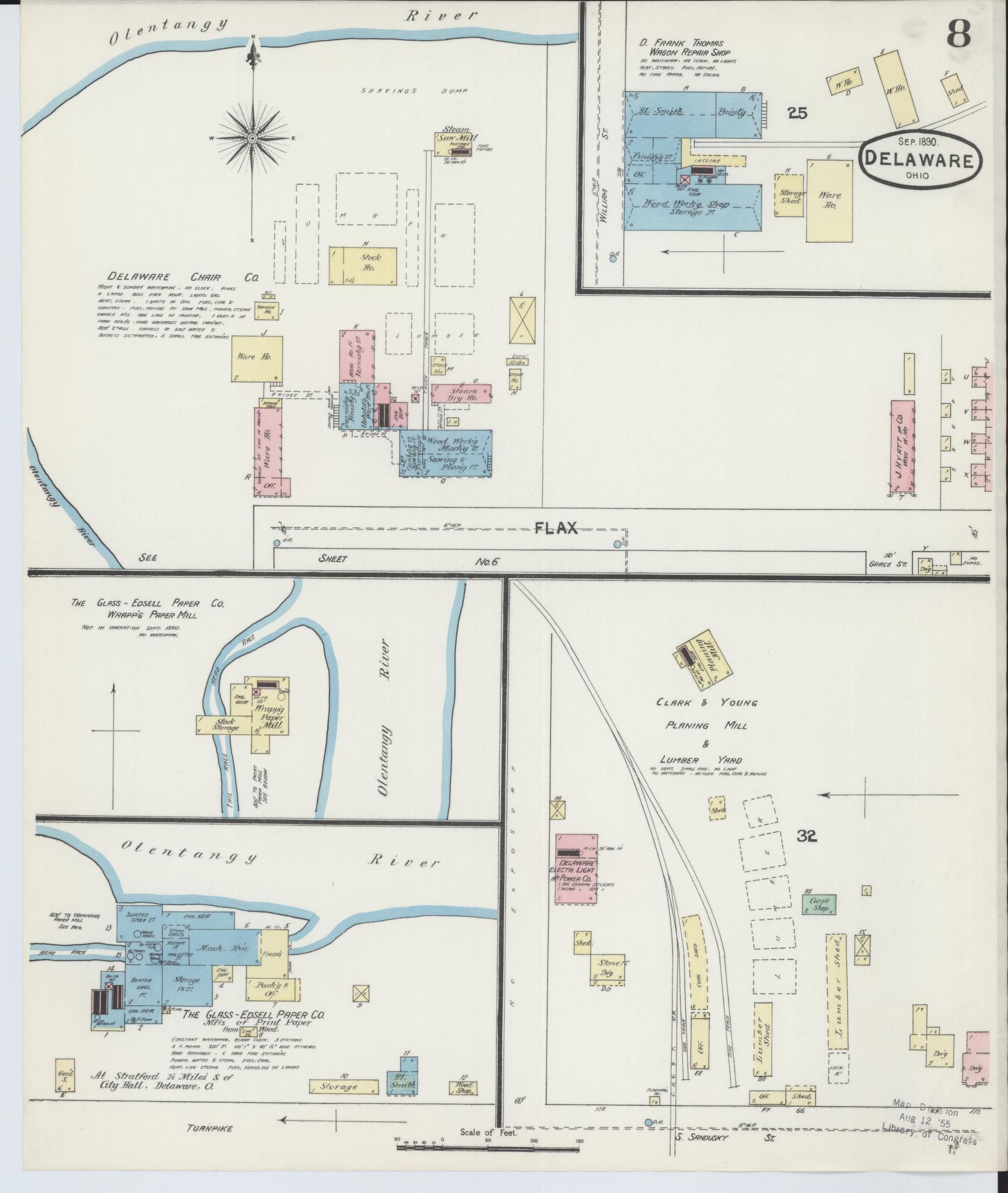 Sanborn Fire Insurance Map from Delaware, Delaware County, Ohio (1890), Sheet #0008 - Complete Map Set gallery image, historic Sanborn map, vintage wall art, Ohio Ohio