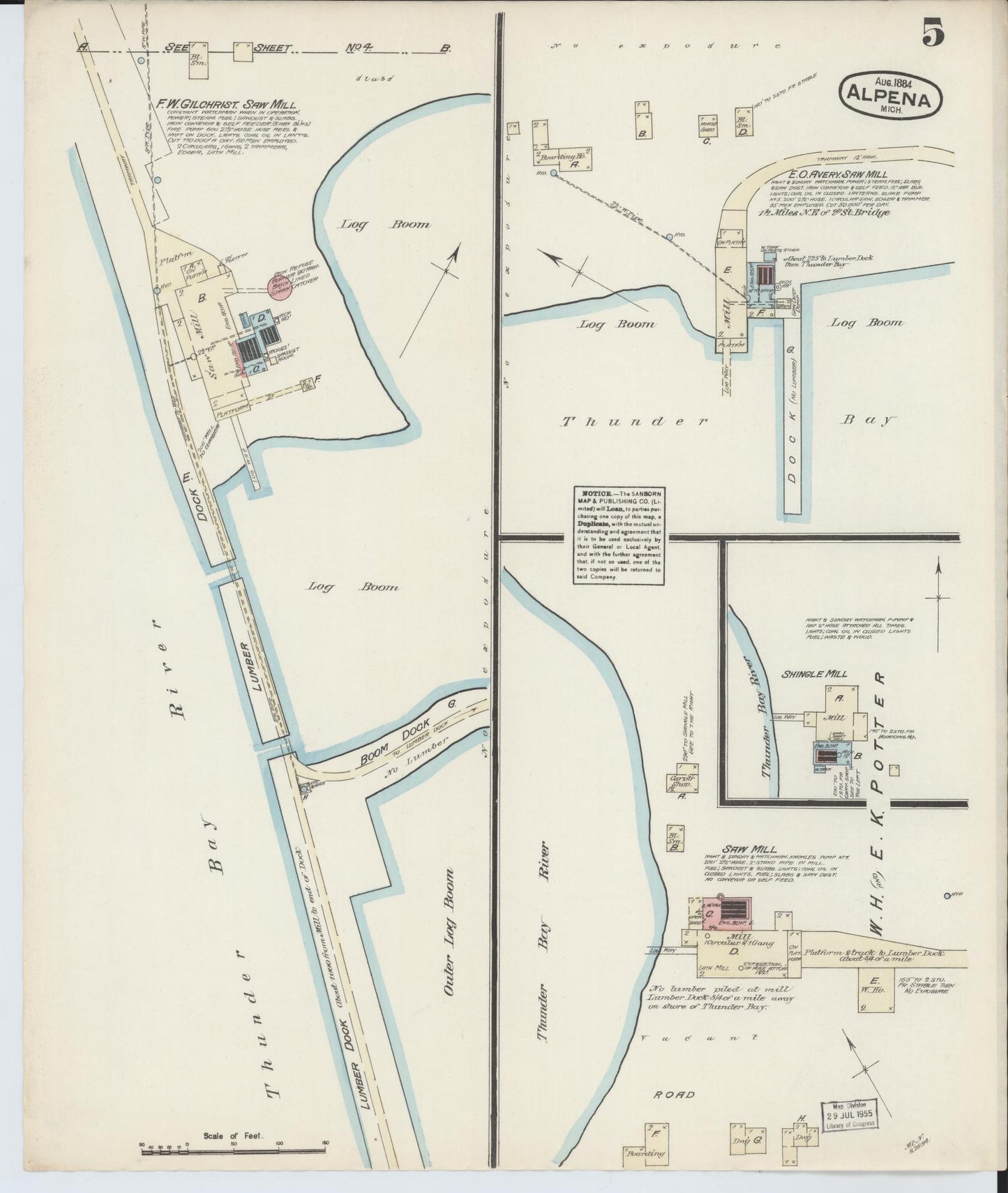 Sanborn Fire Insurance Map from Alpena, Alpena County, Michigan (1884), Sheet #0005 - Complete Map Set gallery image, historic Sanborn map, vintage wall art, Michigan Michigan