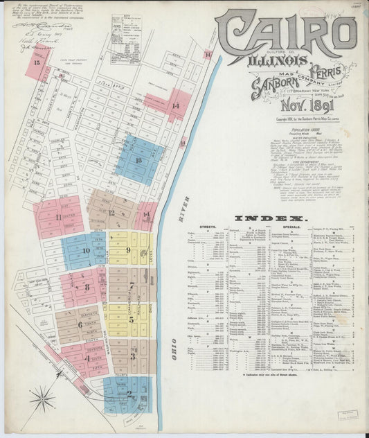 Sanborn Fire Insurance Map from Cairo, Alexander County, Illinois (1891), Sheet #0001 - Complete Map Set gallery image, historic Sanborn map, vintage wall art, Illinois Illinois
