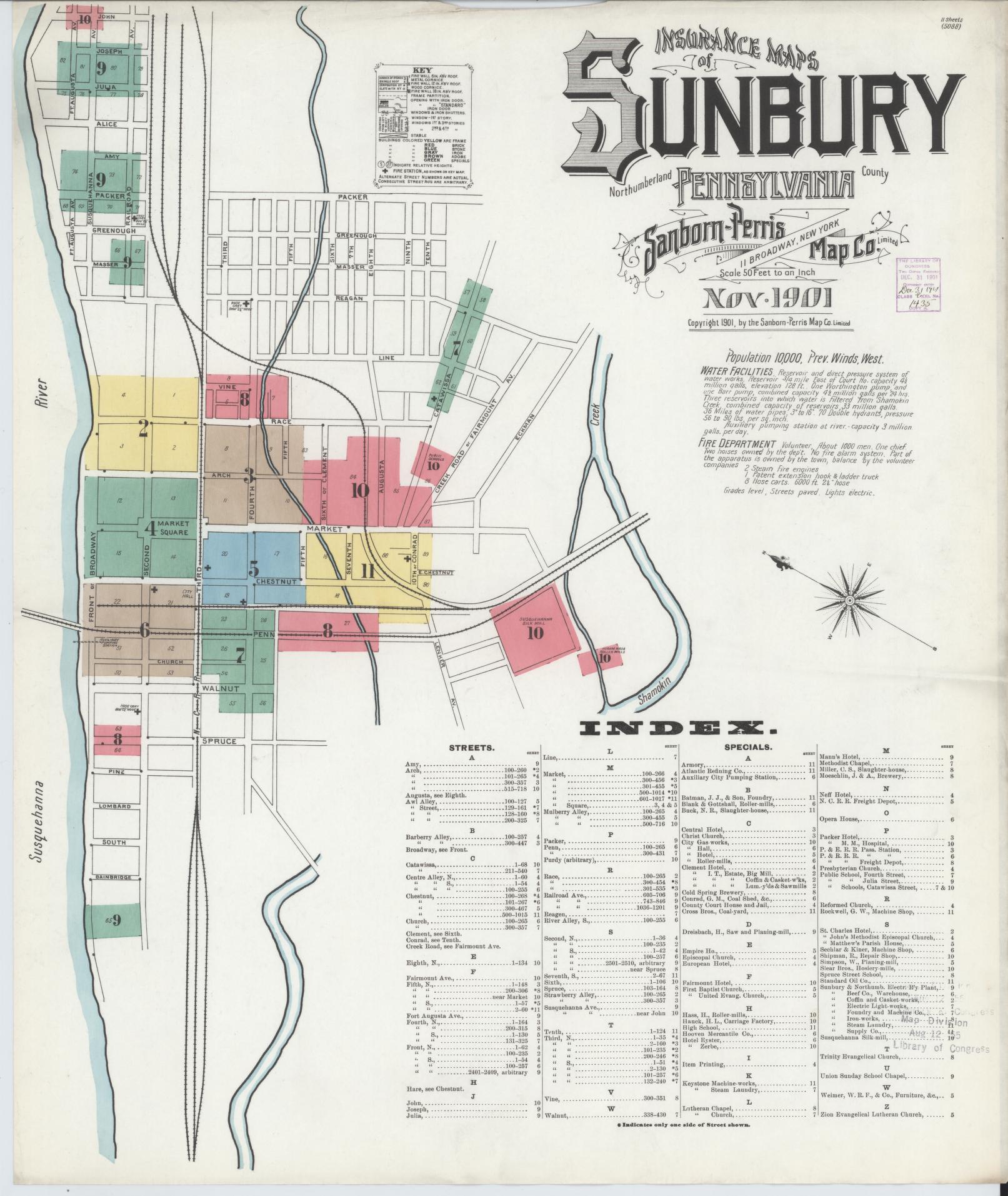 Sanborn Fire Insurance Map from Sunbury, Northumberland County, Pennsylvania (1901), Sheet #0001 - Complete Map Set gallery image, historic Sanborn map, vintage wall art, Pennsylvania Pennsylvania