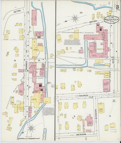 Sanborn Fire Insurance Map from Naugatuck, New Haven County, Connecticut (1892), Sheet #0003 - Complete Map Set gallery image, historic Sanborn map, vintage wall art, Connecticut Connecticut