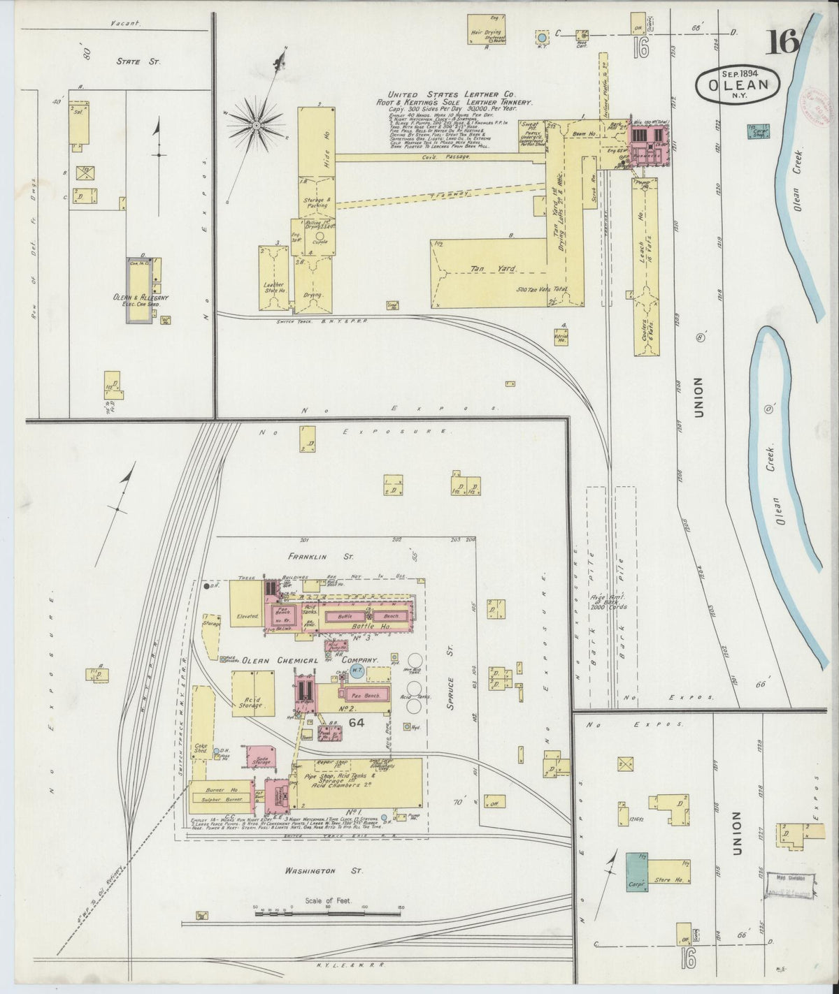 Sanborn Fire Insurance Map from Olean, Cattaraugus County, New York (1894), Sheet #0016 - Complete Map Set gallery image, historic Sanborn map, vintage wall art, New York New York