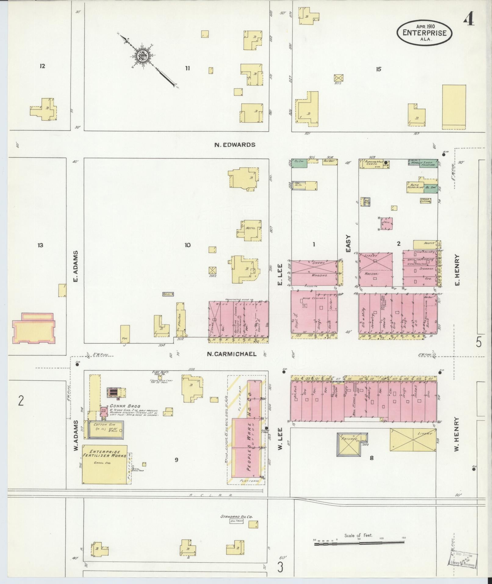 Sanborn Fire Insurance Map from Enterprise, Coffee County, Alabama (1910), Sheet #0004 - Complete Map Set gallery image, historic Sanborn map, vintage wall art, Alabama Alabama