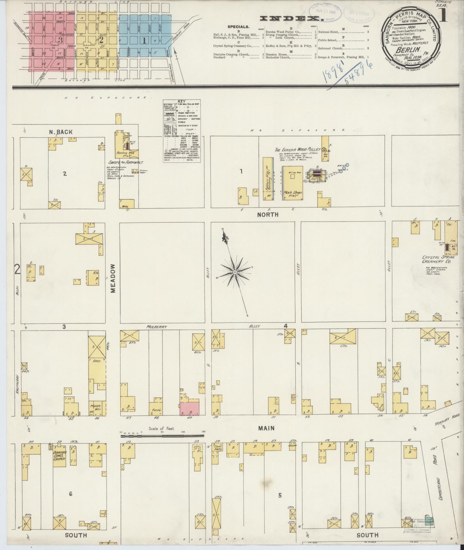 Sanborn Fire Insurance Map from Berlin, Somerset County, Pennsylvania. (1898) – Historic Sanborn Fire Insurance Map Print