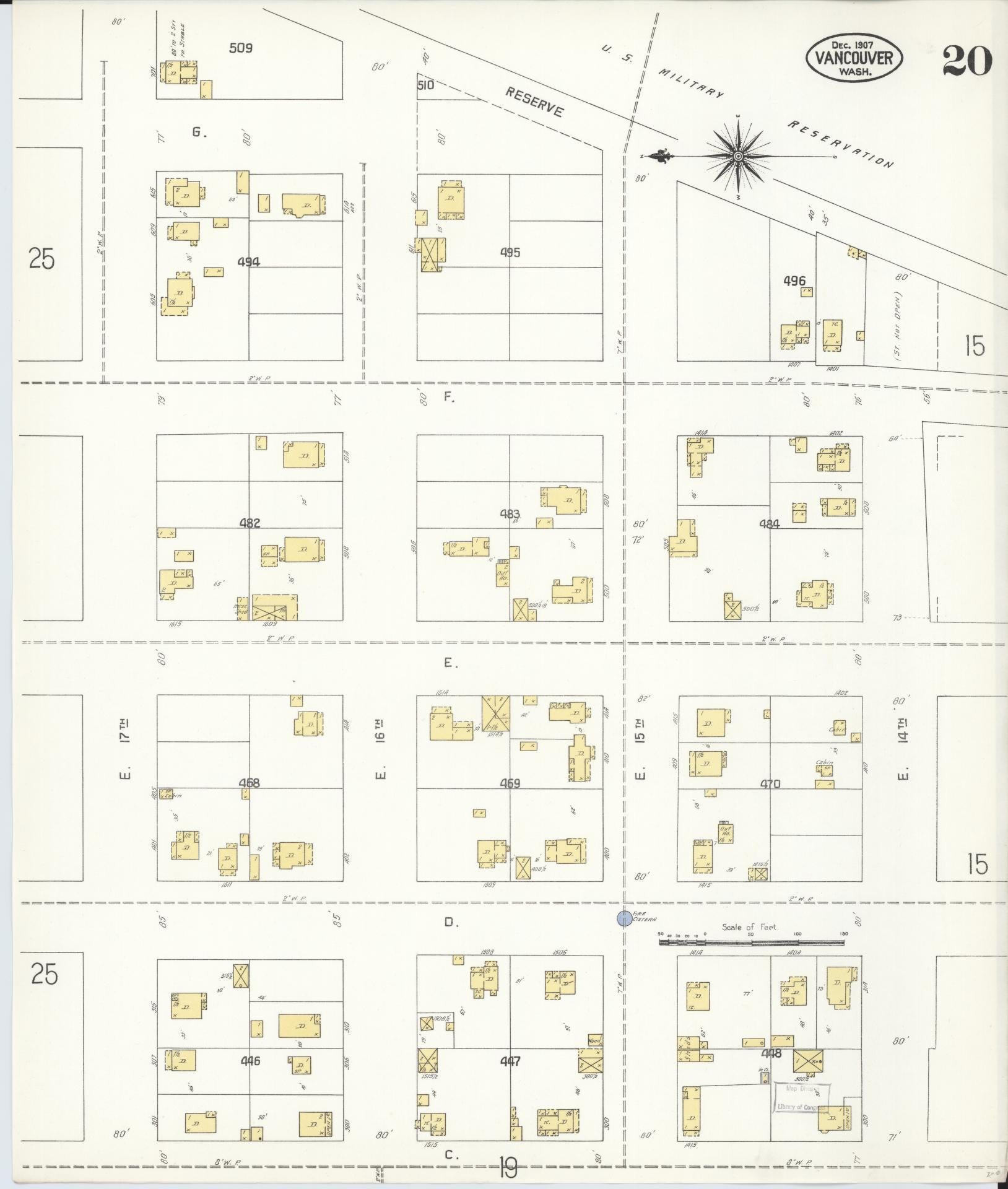 Sanborn Fire Insurance Map from Vancouver, Clark County, Washington (1907), Sheet #0020 - Complete Map Set gallery image, historic Sanborn map, vintage wall art, Washington Washington